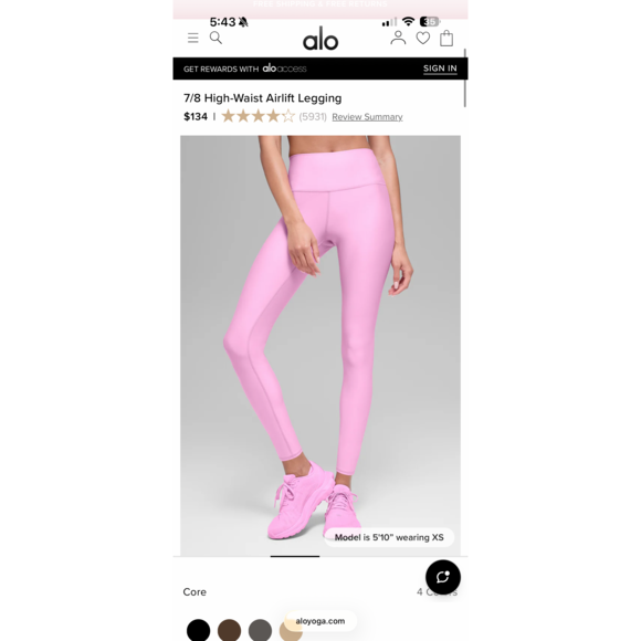 Alo Yoga Pants - Alo Yoga High-Waist Airlift Legging 7/8 Candy Heart Pink